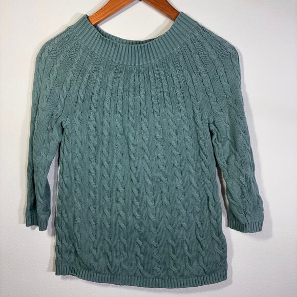 Talbots Sweaters - Talbots Petite Cable Knit Sweater Teal Cotton Crewneck Classic Size P